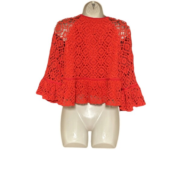 NWT Cinq a Sept Size 8 Crochet Orange Red Sweater Blouse Top New - Picture 4 of 12